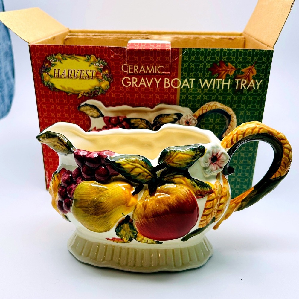 Bico Harvest Ceramic Gravy Boat NO Tray Embossed Fruit New in Box AD01951
